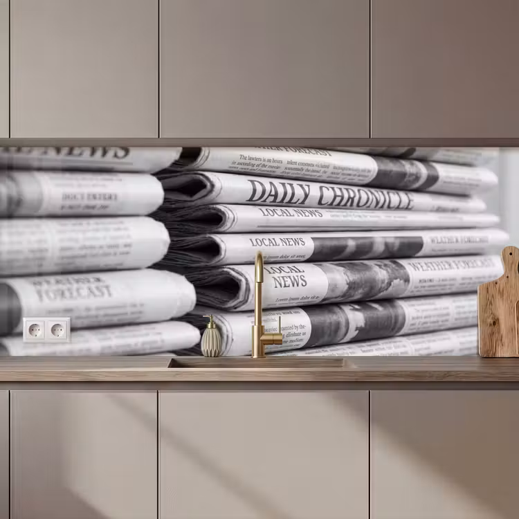 Keuken achterwand - Krant - Stapel - Nieuws - Zwart-wit - Media — 1