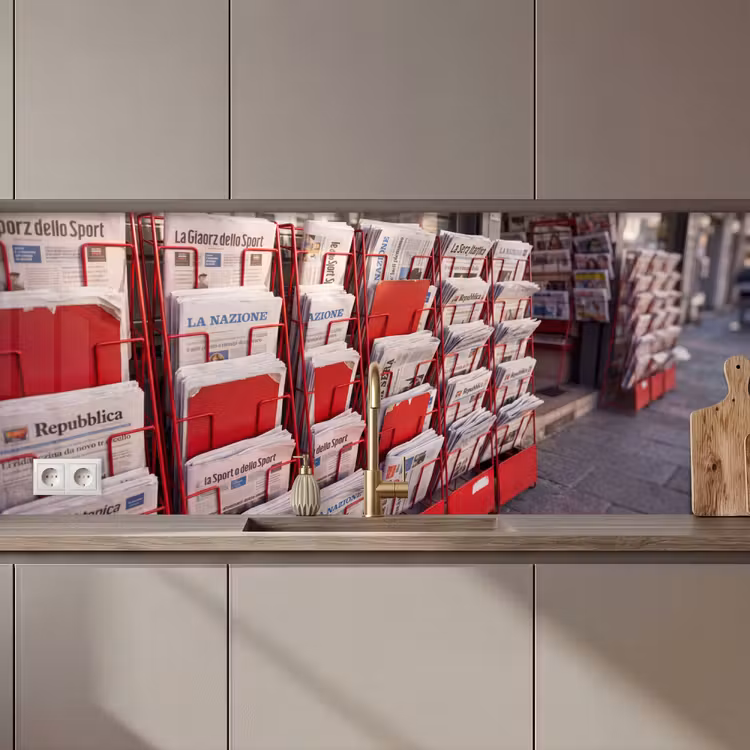 Keuken achterwand - Kranten - Rek - Stedelijk - Dagelijks leven - Rood — 1