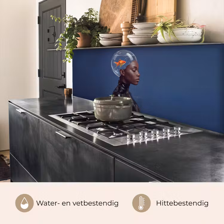 Keuken achterwand - Vrouw - Goudvis - Hoofd - Abstract - Blauw — 5