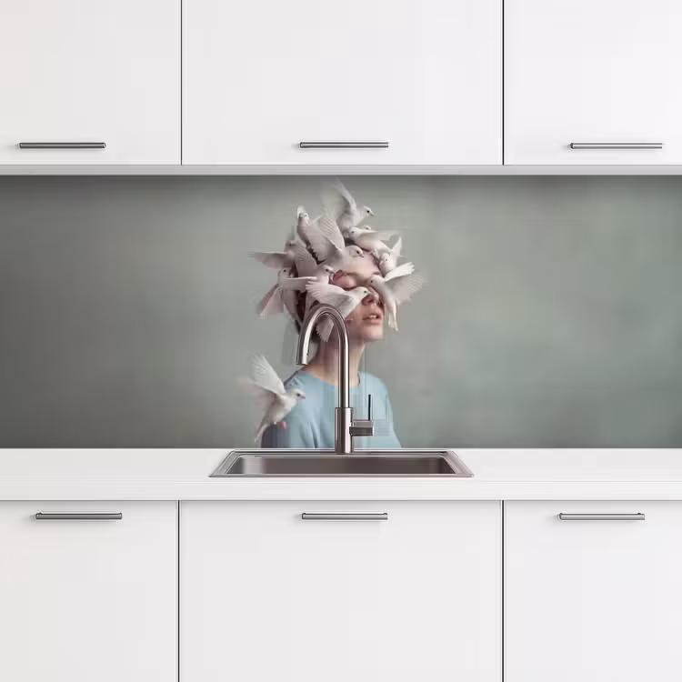 Keuken achterwand - Vrouw - Vogels - Abstract - Modern - Wit — 4