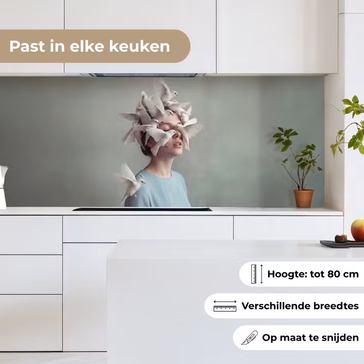 Keuken achterwand - Vrouw - Vogels - Abstract - Modern - Wit — 7