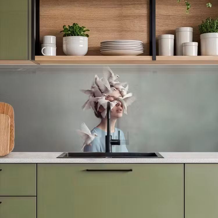 Keuken achterwand - Vrouw - Vogels - Abstract - Modern - Wit — 8