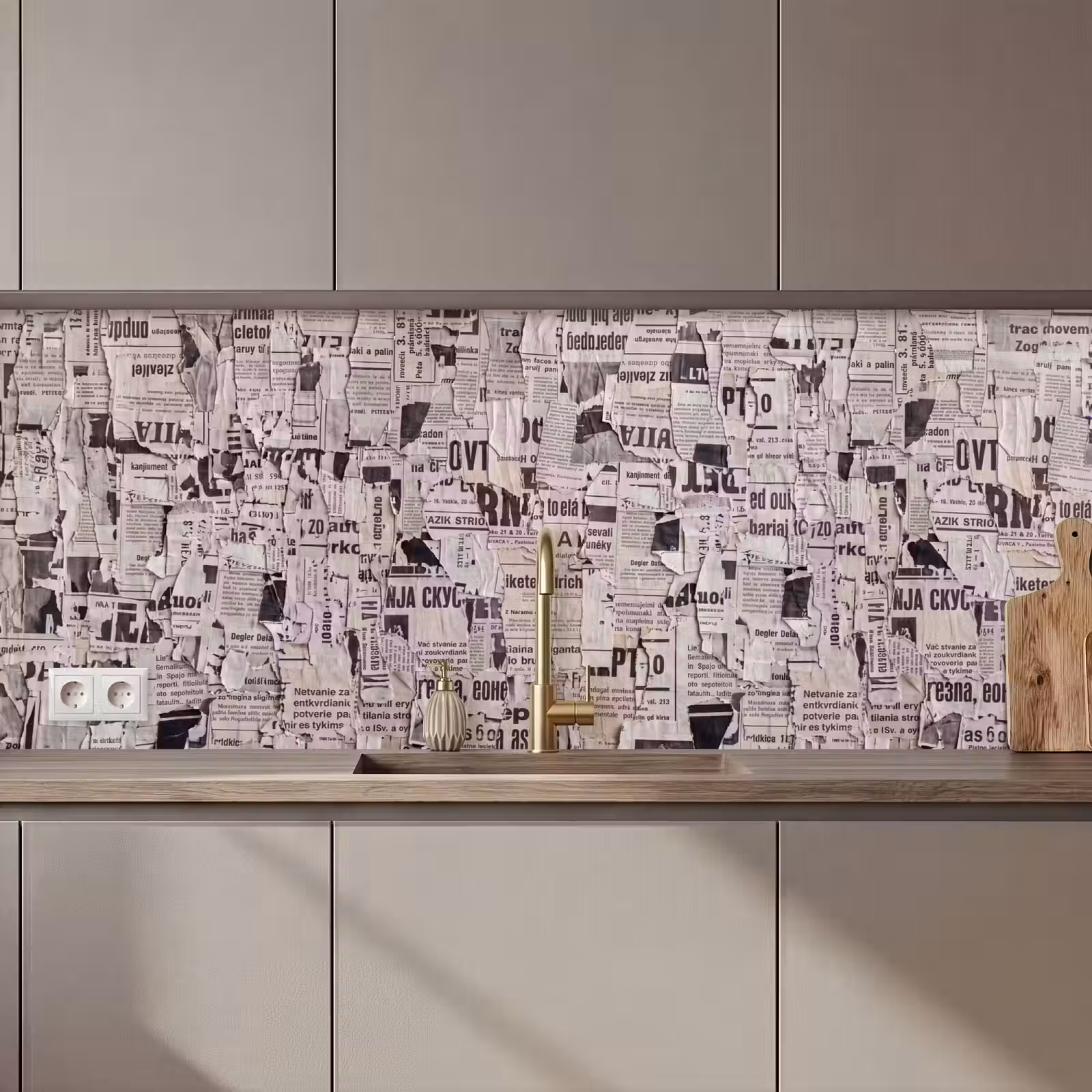 Keuken achterwand - Krant - Gescheurd - Textuur - Abstract - Zwart-wit — 1