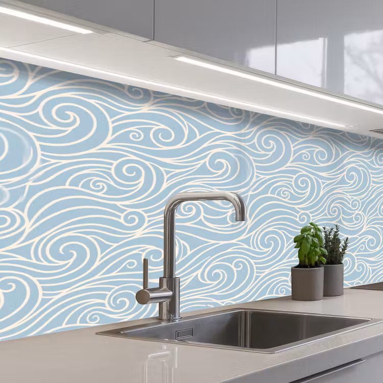 Keuken achterwand - Golf - Abstract - Natuur - Modern - Blauw — 2