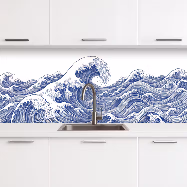 Keuken achterwand - Golf - Japans - Zee - Illustratie - Blauw — 4