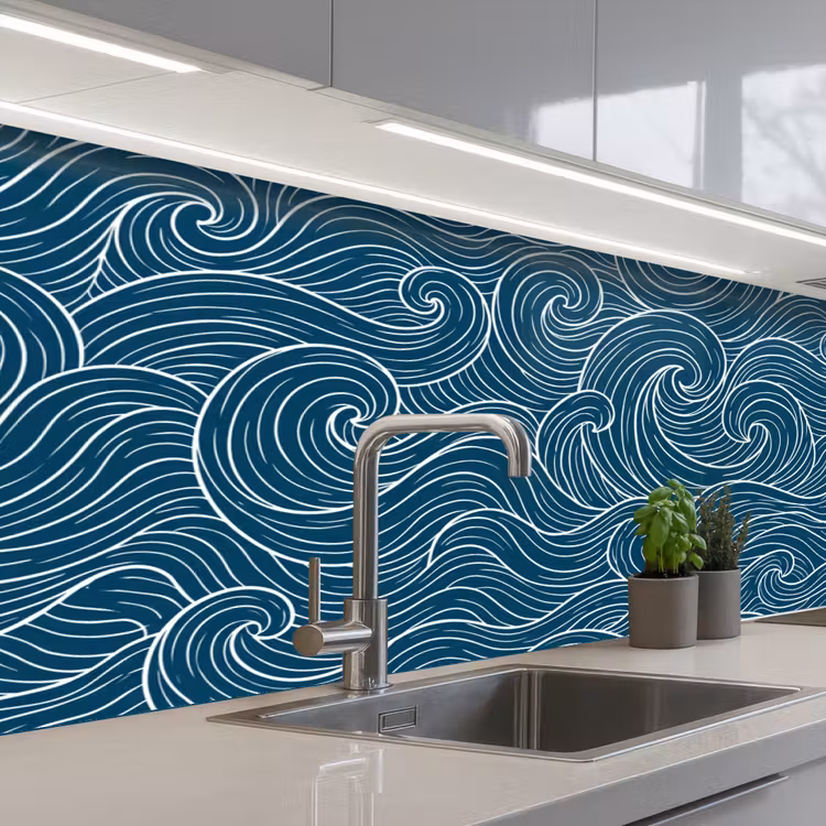 Keuken achterwand - Golven - Spiraal - Water - Abstract - Blauw — 2