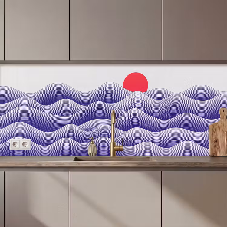 Keuken achterwand - Golven - Zon - Natuur - Abstract - Rood — 1