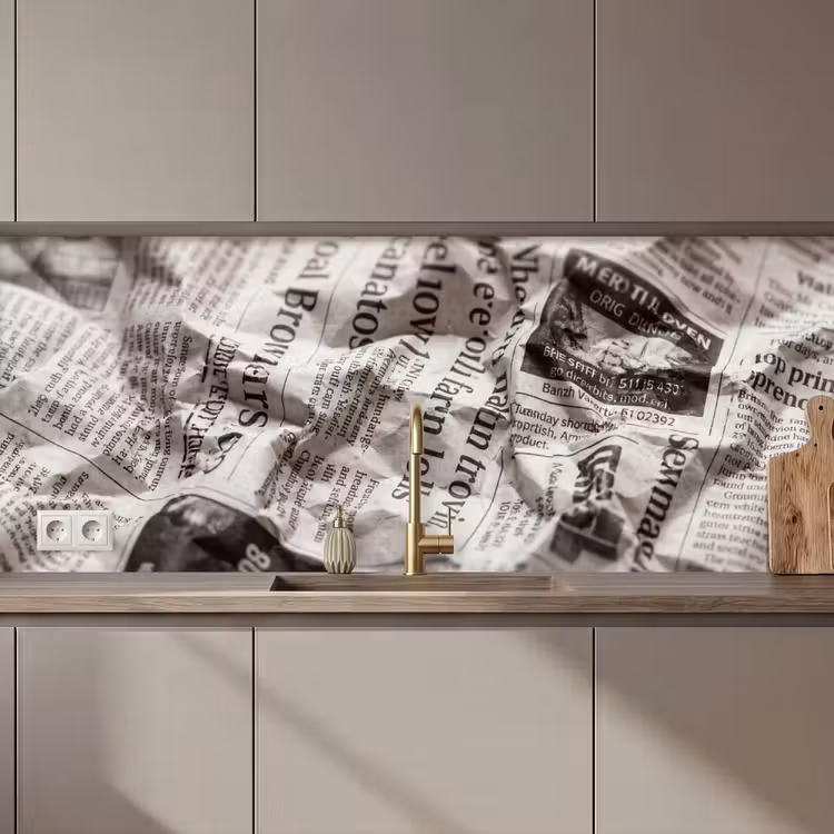 Keuken achterwand - Krant - Gekreukeld - Textuur - Vintage - Zwart-wit — 1