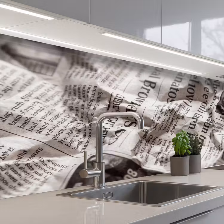 Keuken achterwand - Krant - Gekreukeld - Textuur - Vintage - Zwart-wit — 2