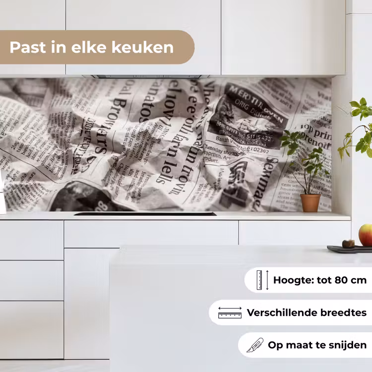 Keuken achterwand - Krant - Gekreukeld - Textuur - Vintage - Zwart-wit — 7