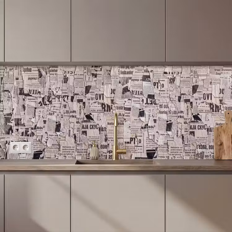 Keuken achterwand - Krant - Gescheurd - Textuur - Abstract - Zwart-wit — 1