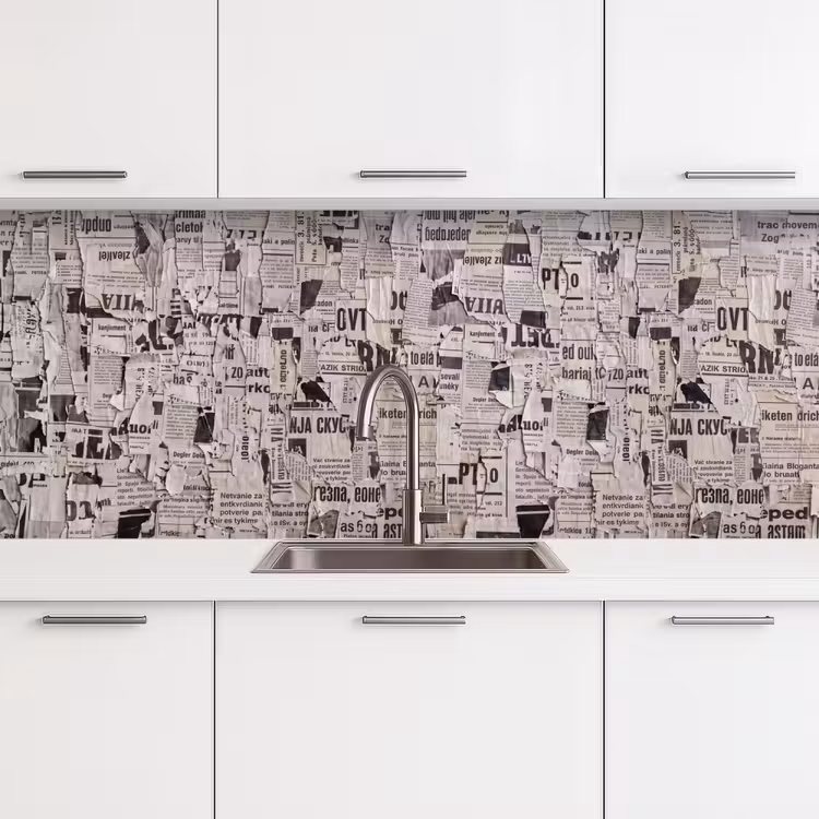 Keuken achterwand - Krant - Gescheurd - Textuur - Abstract - Zwart-wit — 4