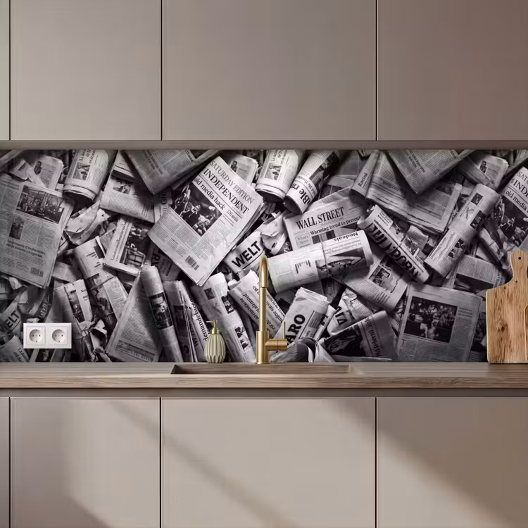 Keuken achterwand - Krant - Stapel - Nieuws - Zwart-wit — 1