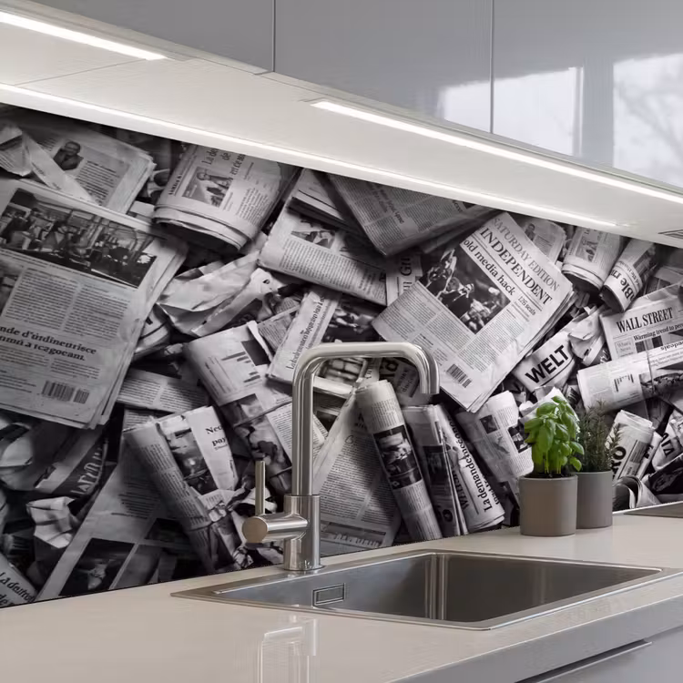 Keuken achterwand - Krant - Stapel - Nieuws - Zwart-wit — 2