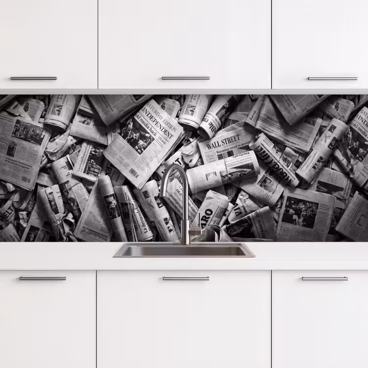 Keuken achterwand - Krant - Stapel - Nieuws - Zwart-wit — 4