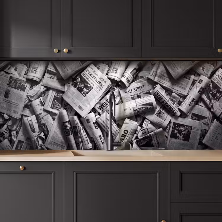 Keuken achterwand - Krant - Stapel - Nieuws - Zwart-wit — 6