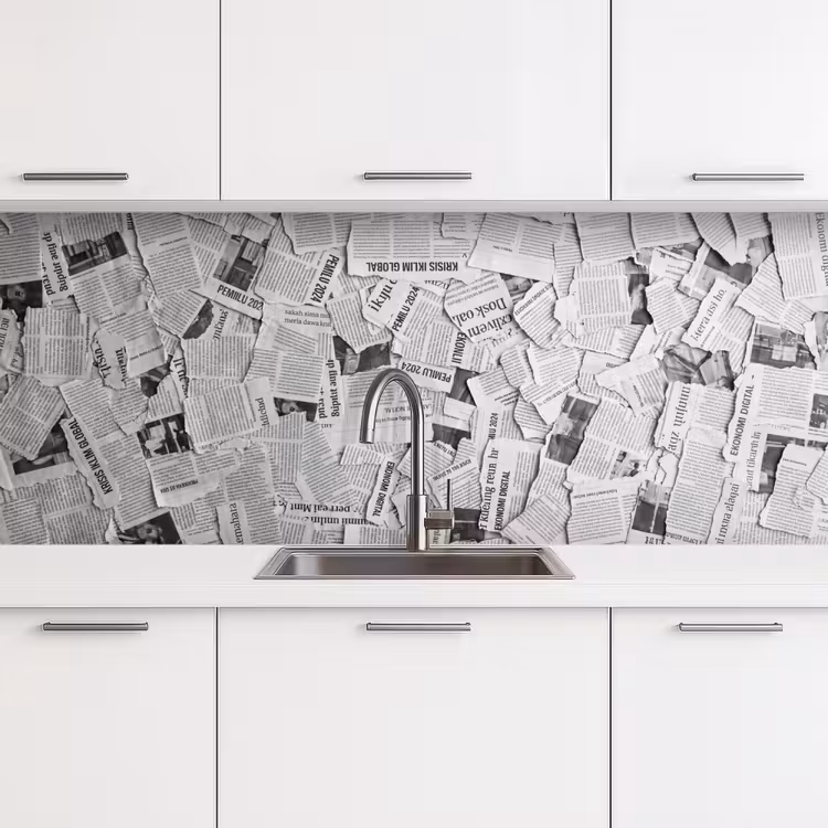 Keuken achterwand - Krant - Versnipperd - Textuur - Zwart-wit - Abstract — 4
