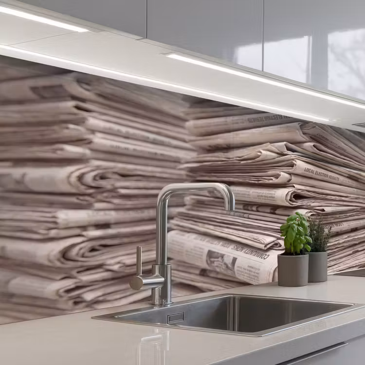 Keuken achterwand - Kranten - Stapel - Nieuws - Vintage - Beige — 2