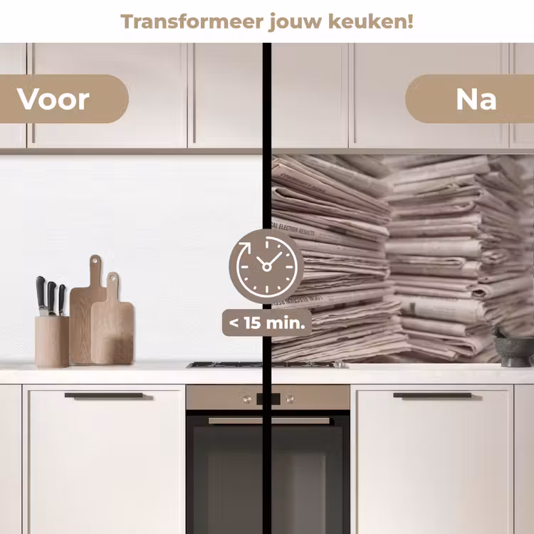 Keuken achterwand - Kranten - Stapel - Nieuws - Vintage - Beige — 3