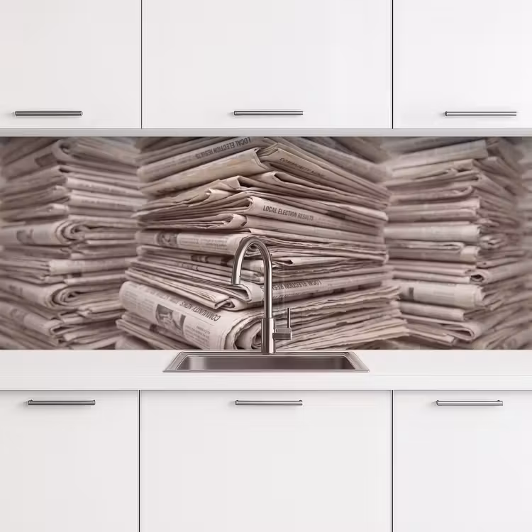 Keuken achterwand - Kranten - Stapel - Nieuws - Vintage - Beige — 4