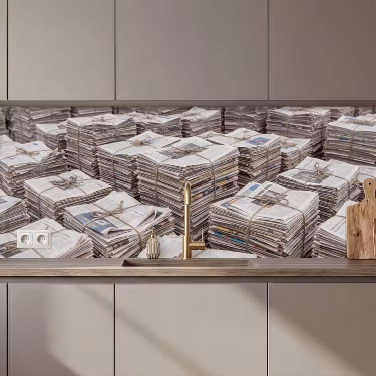 Keuken achterwand - Kranten - Stapels - Touw - Informatie - Vintage — 1