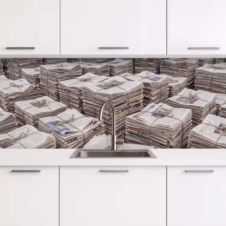 Keuken achterwand - Kranten - Stapels - Touw - Informatie - Vintage — 4