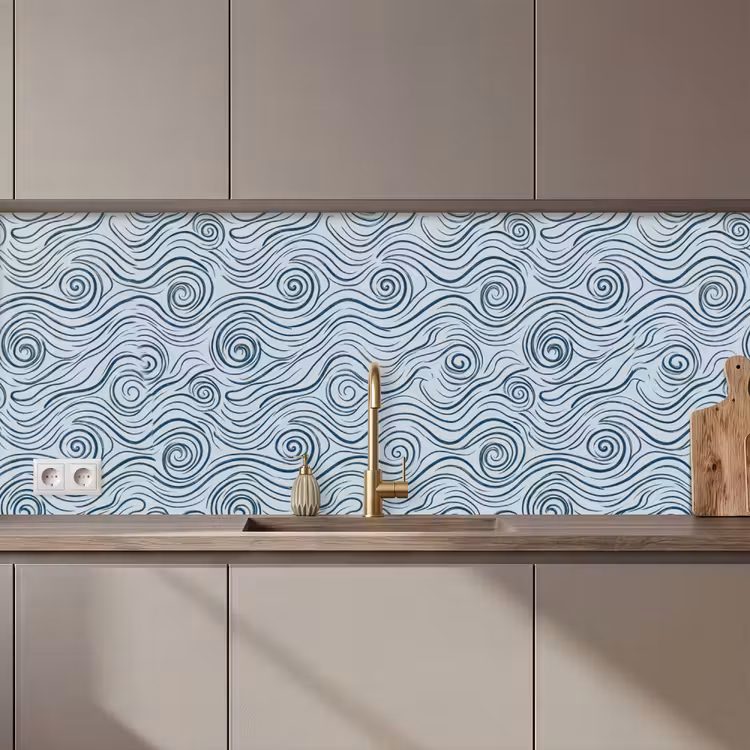 Keuken achterwand - Patroon - Golven - Abstract - Modern - Blauw — 1