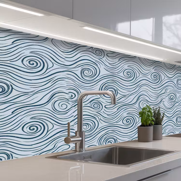 Keuken achterwand - Patroon - Golven - Abstract - Modern - Blauw — 2