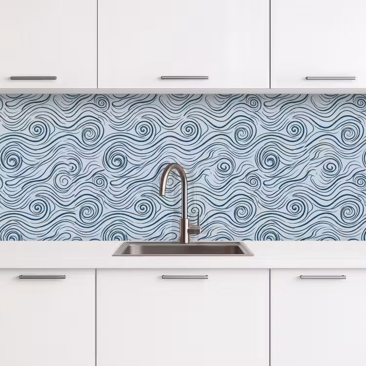 Keuken achterwand - Patroon - Golven - Abstract - Modern - Blauw — 4