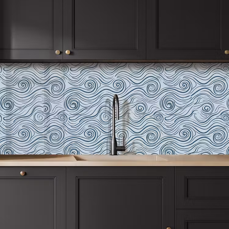 Keuken achterwand - Patroon - Golven - Abstract - Modern - Blauw — 6