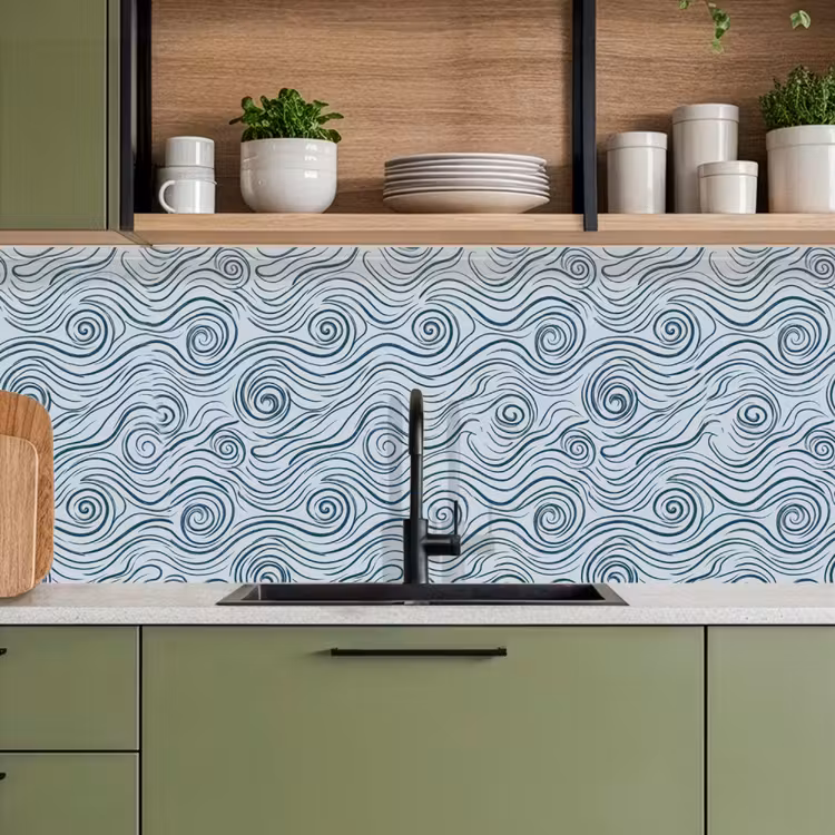 Keuken achterwand - Patroon - Golven - Abstract - Modern - Blauw — 8