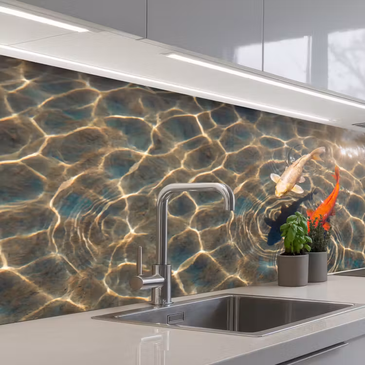 Keuken achterwand - Vis - Water - Dieren - Oranje - Goud — 2