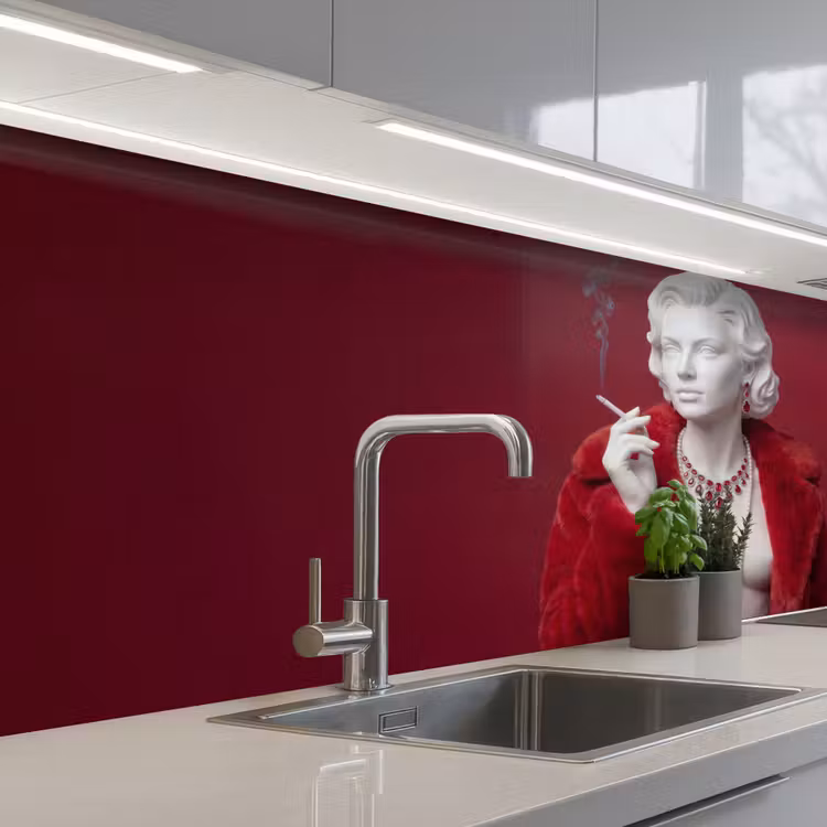 Keuken achterwand - Vrouw - Bontjas - Mode - Klassiek - Rood — 2