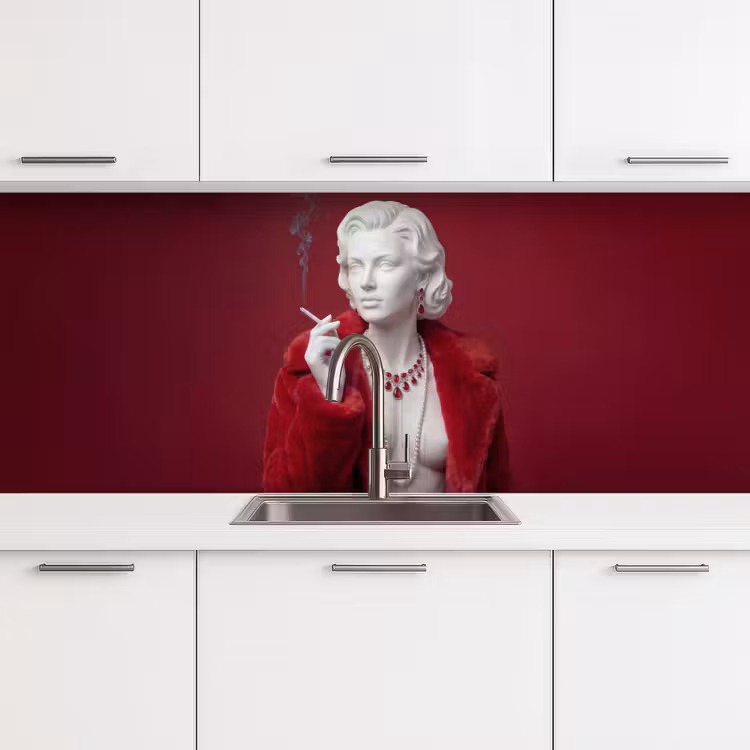 Keuken achterwand - Vrouw - Bontjas - Mode - Klassiek - Rood — 4