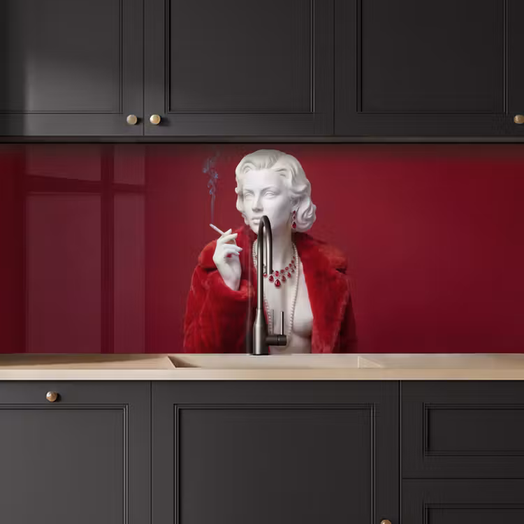 Keuken achterwand - Vrouw - Bontjas - Mode - Klassiek - Rood — 6