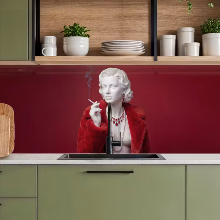 Keuken achterwand - Vrouw - Bontjas - Mode - Klassiek - Rood — 8