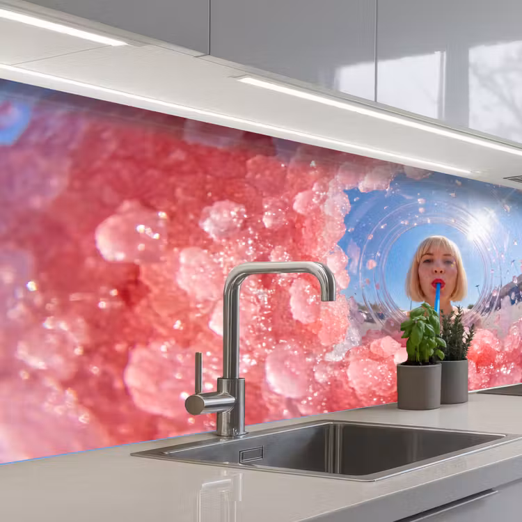 Keuken achterwand - Vrouw - Drank - Zomer - Roze - Blauw — 2