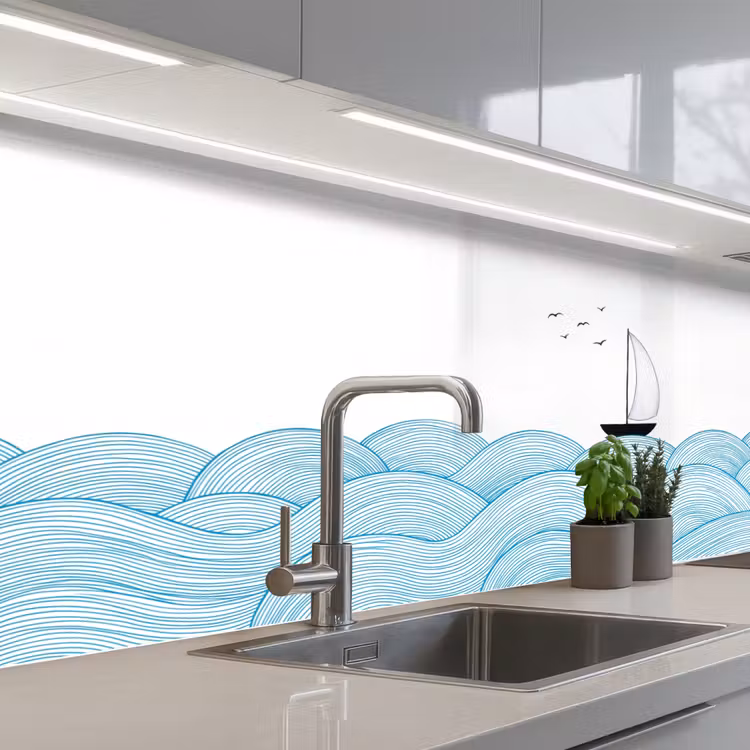 Keuken achterwand - Zeilboot - Golven - Zee - Illustratie - Blauw — 2