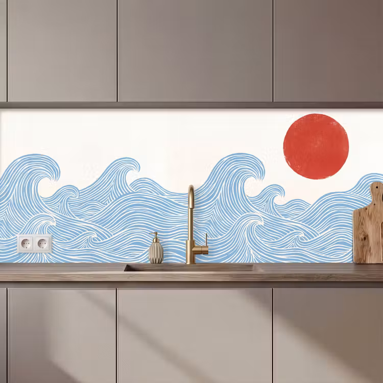 Keuken achterwand - Zon - Golven - Oceaan - Abstract - Rood — 1