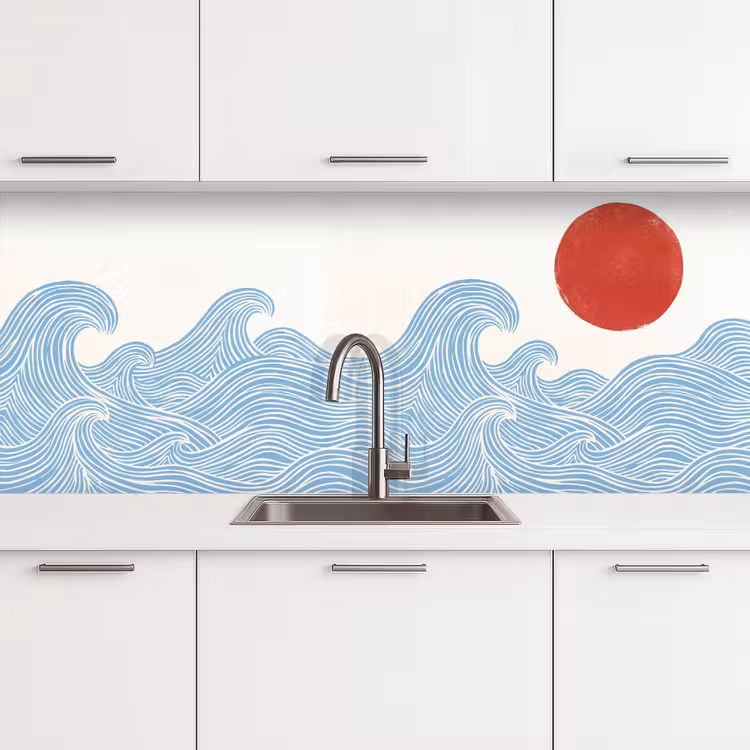 Keuken achterwand - Zon - Golven - Oceaan - Abstract - Rood — 4