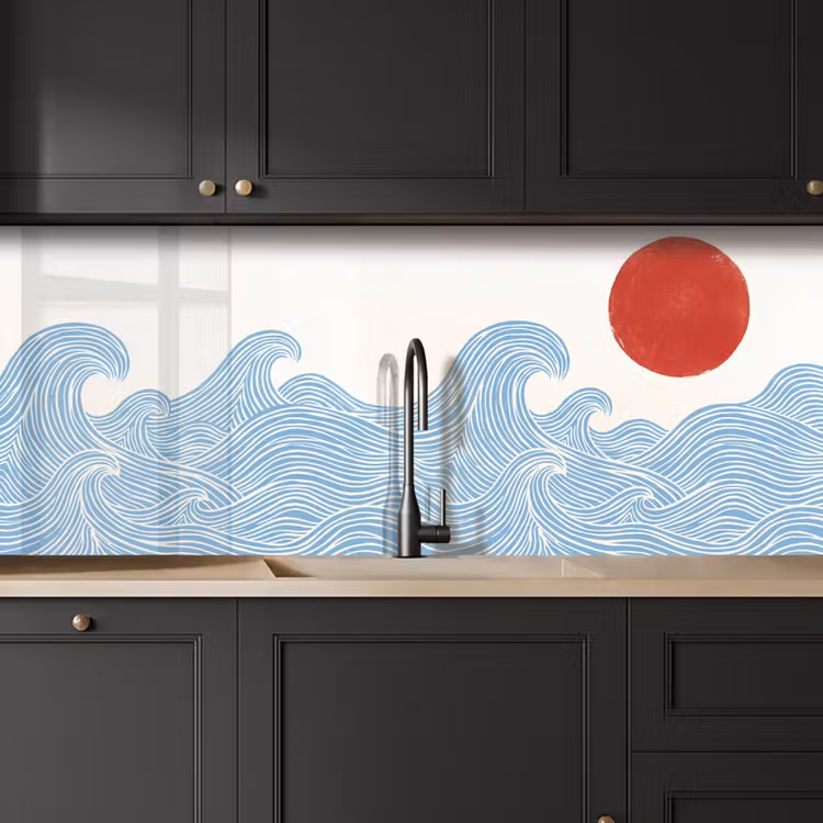 Keuken achterwand - Zon - Golven - Oceaan - Abstract - Rood — 6