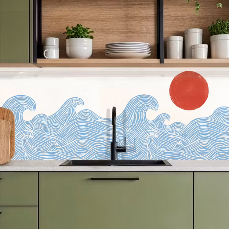 Keuken achterwand - Zon - Golven - Oceaan - Abstract - Rood — 8