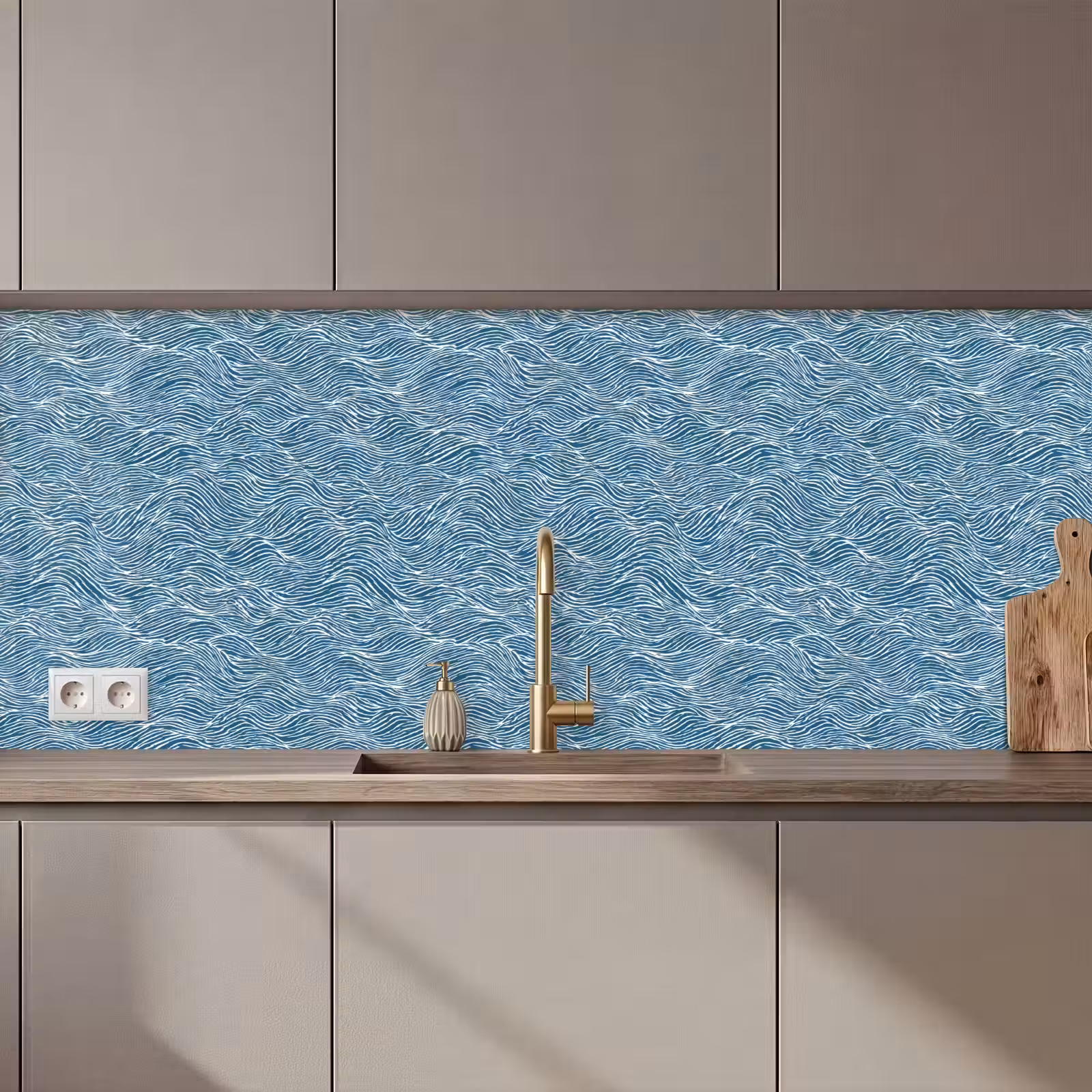 Keuken achterwand - Blauw - Wit - Golven - Getekend - Textuur — 1