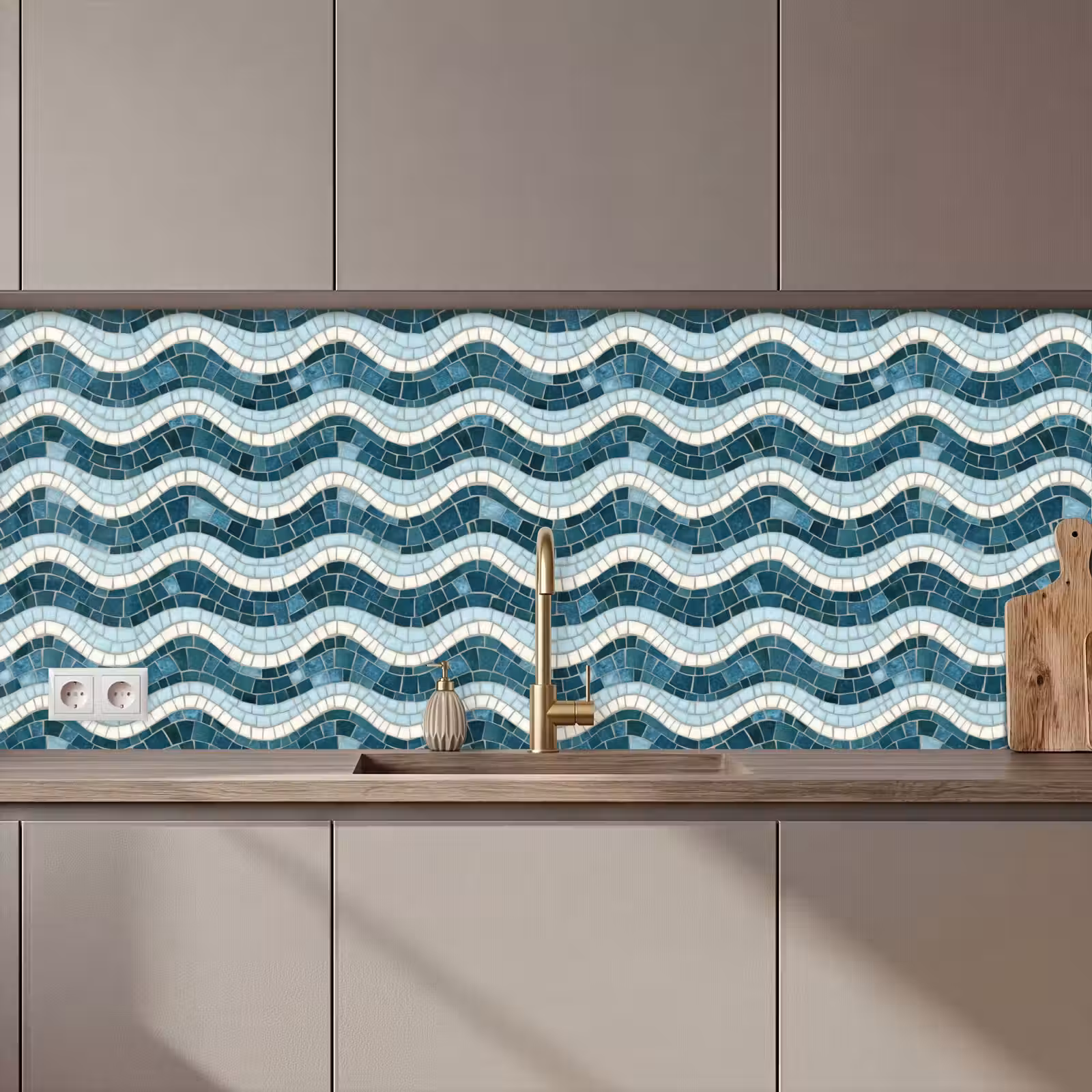 Keuken achterwand - Blauw - Wit - Mozaïek - Golvend — 1