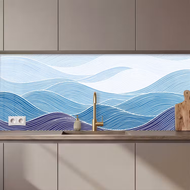 Keuken achterwand - Abstract - Golven - Patroon - Blauw - Modern — 1
