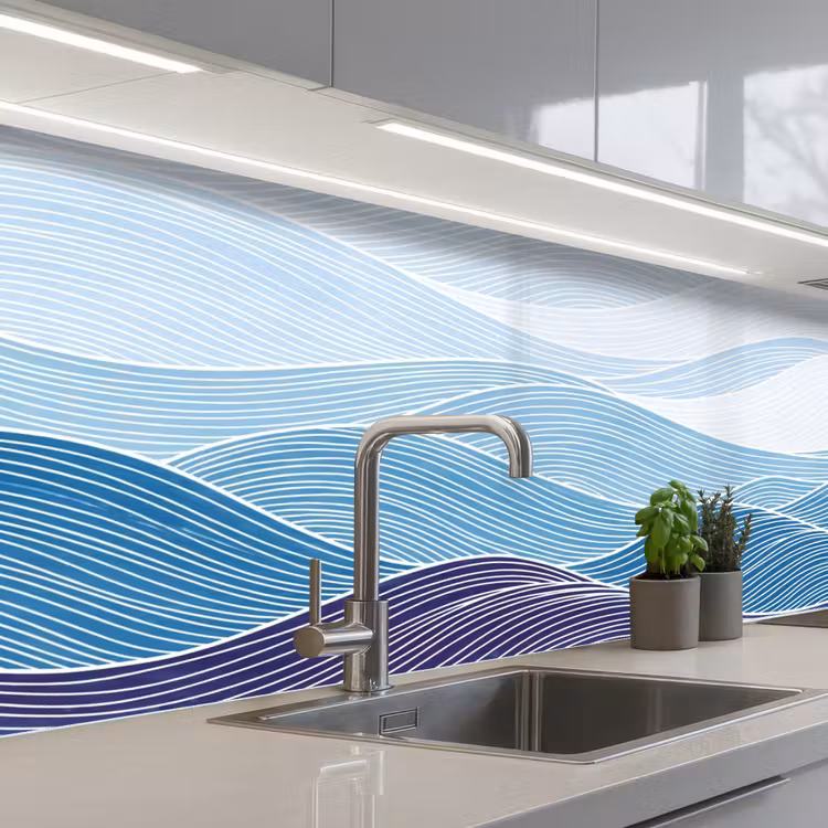 Keuken achterwand - Abstract - Golven - Patroon - Blauw - Modern — 2