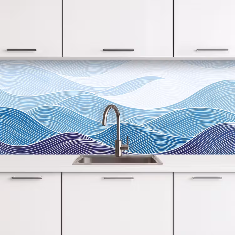Keuken achterwand - Abstract - Golven - Patroon - Blauw - Modern — 4