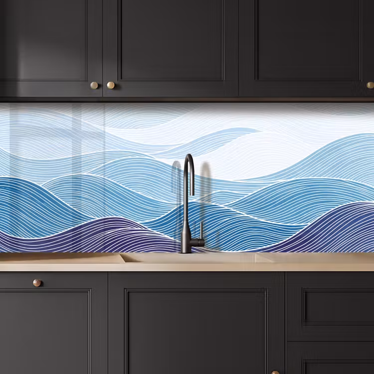 Keuken achterwand - Abstract - Golven - Patroon - Blauw - Modern — 6