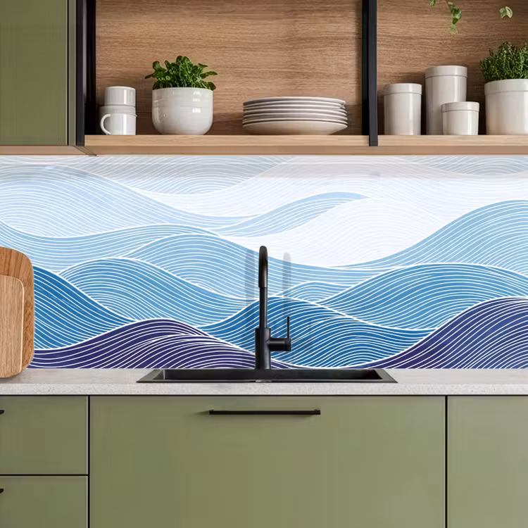 Keuken achterwand - Abstract - Golven - Patroon - Blauw - Modern — 8