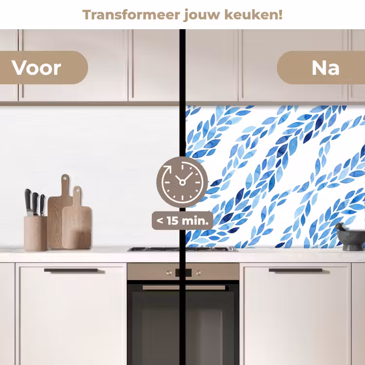 Keuken achterwand - Bladeren - Aquarel - Patroon - Modern - Blauw — 3